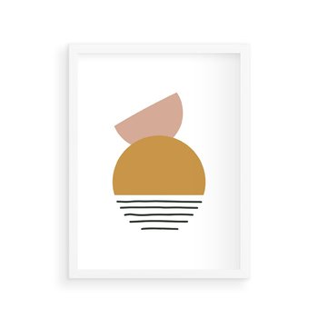 Plakat w ramie 40x50 - Kolory Przyszłości - kompozycja kół i kresek, ciepłe kolory - rama biała