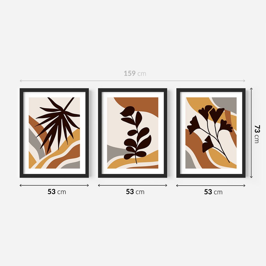 Zestaw obrazy w ramie 50x70 galeria - Liście, kwiaty, boho - rama czarna
