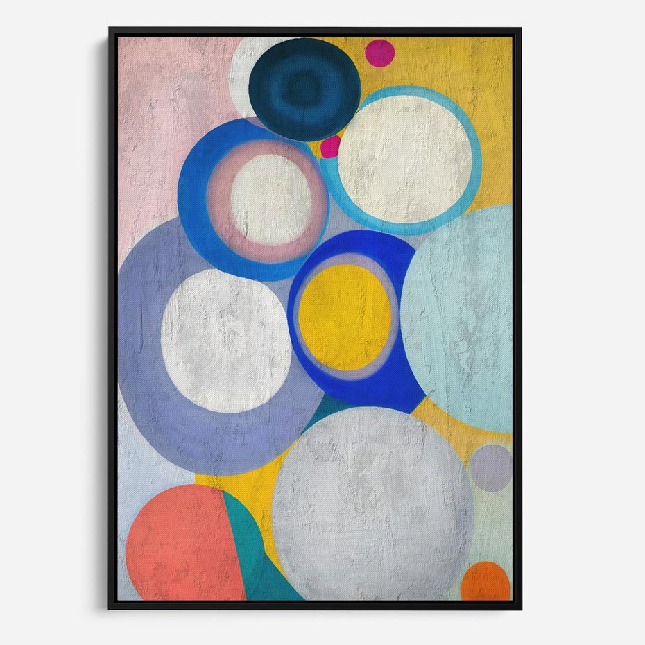 Obraz w ramie 50x70 - Rozkwitająca Symfonia Serca - abstrakcyjne geometryczne kształty, olejny obraz - rama czarna