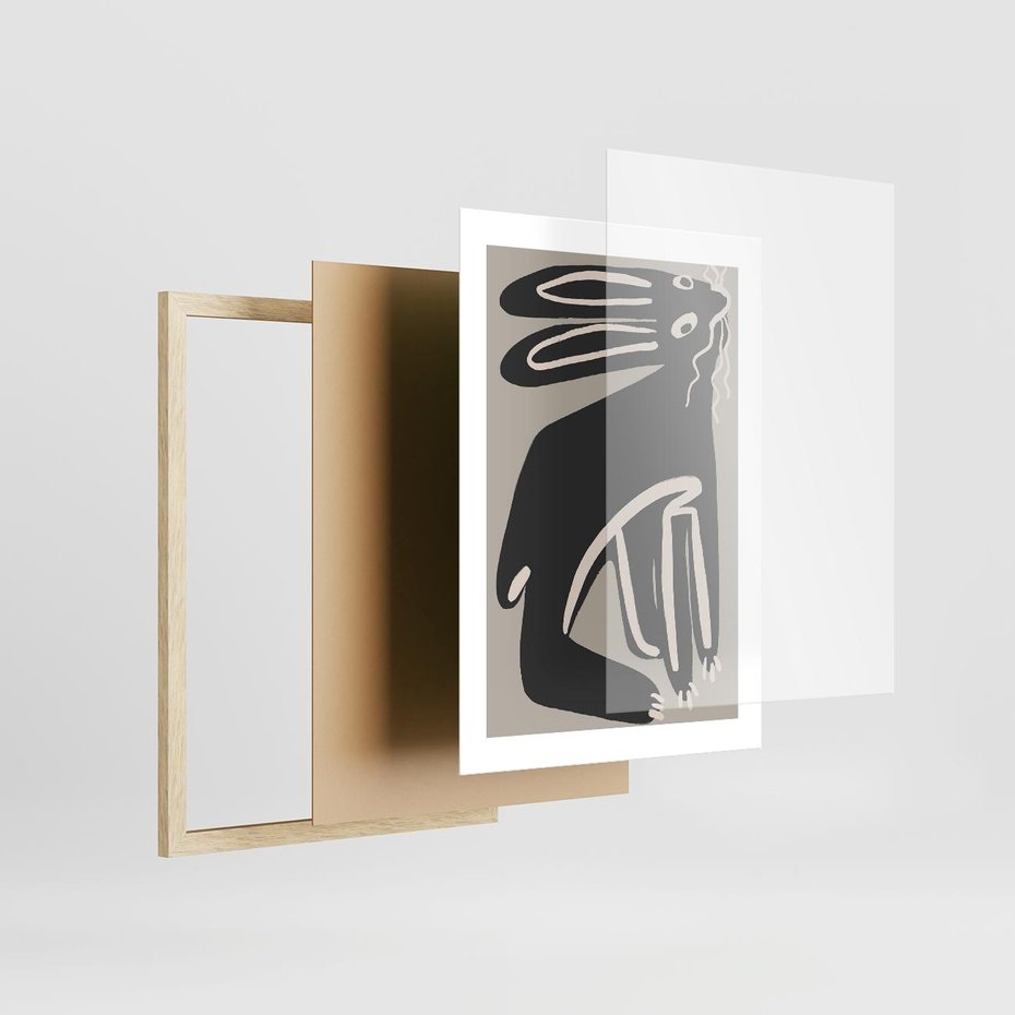 Plakat w ramie 30x40 - Konturujące Struktury - skandynawska sztuka, królik - rama drewno
