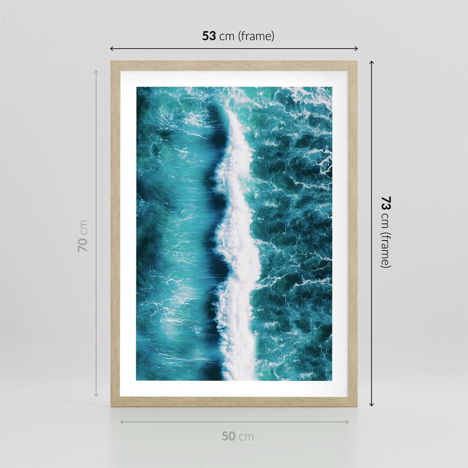Plakat w ramie 50x70 - Błękitna Siła Oceanu - fale, ocean - rama drewno