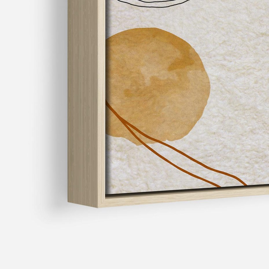 Obraz w ramie 50x50 - Liście i Geometrie - nowoczesny, akwarelowe plamy - rama drewno