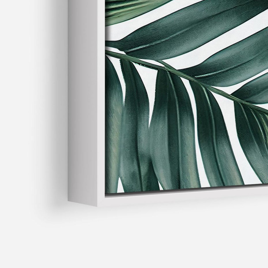 Obraz w ramie 70x50 - Ruchome liście czasu - liście palmy, tropikalne - rama biała