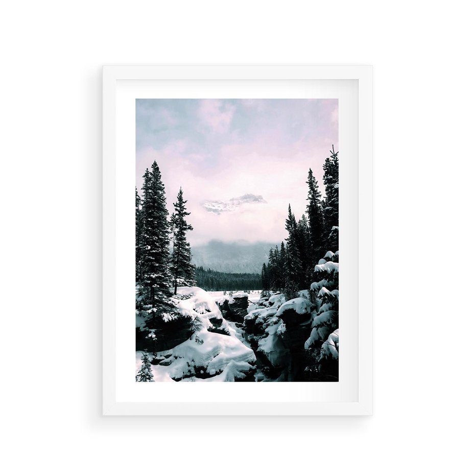Plakat w ramie 30x40 - Zimowe Góry - zimowy krajobraz, góry - rama biała