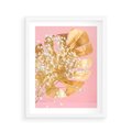 Plakat w ramie 40x50 - : Elegancja w Złocie - złote, liście - rama biała