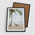 Plakat w ramie 50x70 - Relaks na plaży - palma, hamak - rama czarna