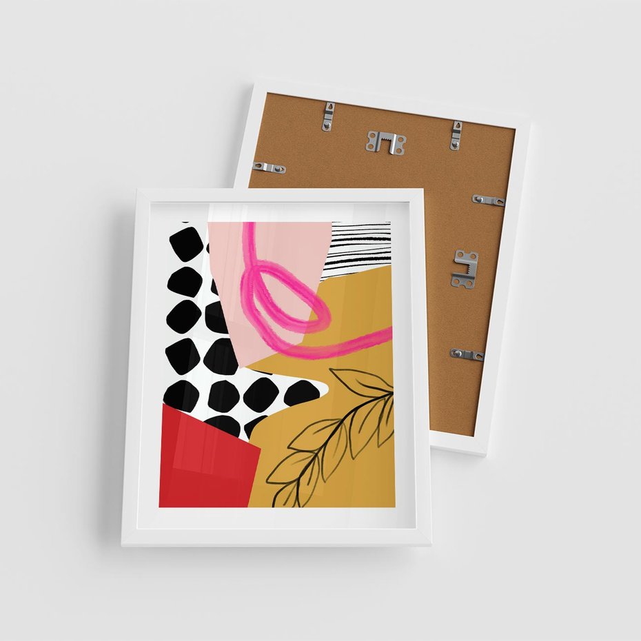 Plakat w ramie 40x50 - Księga Form i Plam - abstrakcyjna kompozycja, różne tekstury - rama biała