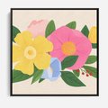 Obraz w ramie 50x50 - Kwiatowy Uśmiech - kwiaty, akwarela - rama czarna