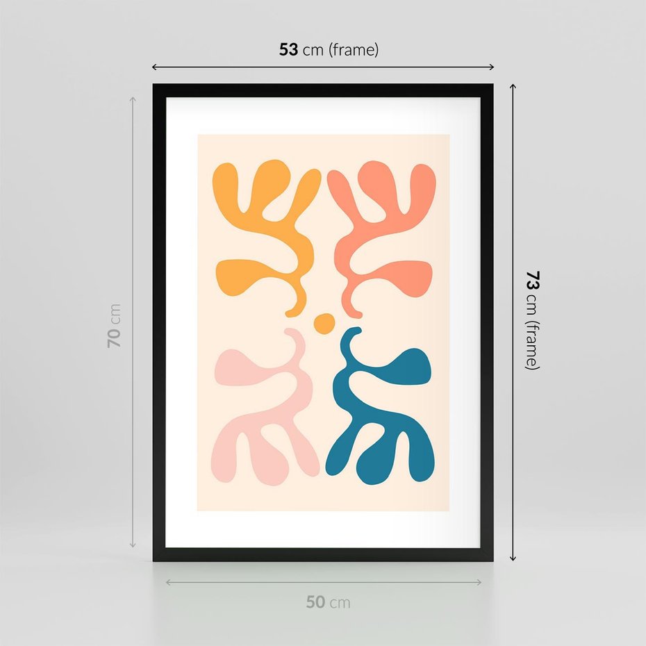 Plakat w ramie 50x70 - Migotliwe Akwarelowe Kontury - absrakcyjne dziwne formy, nowoczesny plakat - rama czarna