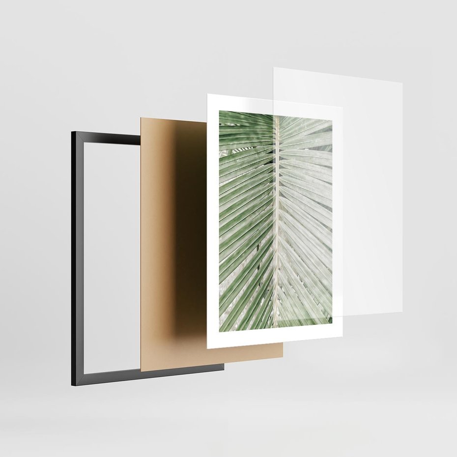 Plakat w ramie 30x40 - Jasna Zieleń Palmy - liść palmy, zbliżenie - rama czarna