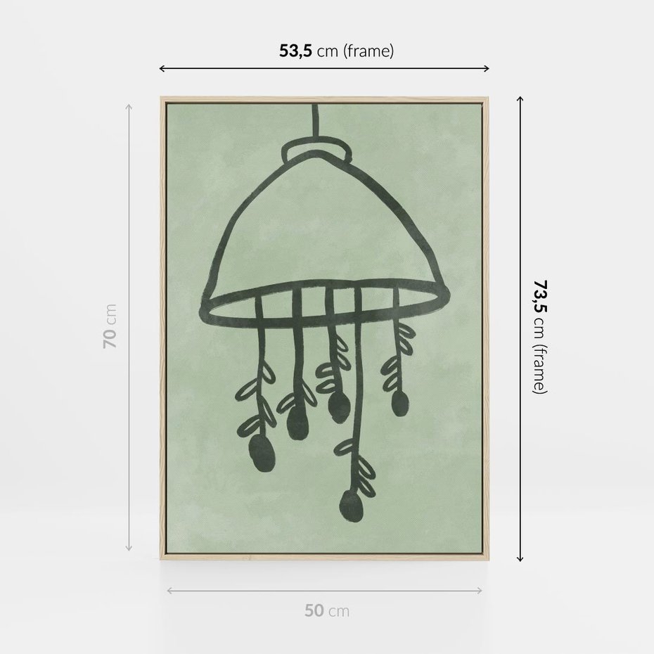 Obraz w ramie 50x70 - Zieleń Inspirującego Spokoju - plakat z abstrakcyjną zieloną lampą, skandynawski design - rama drewno