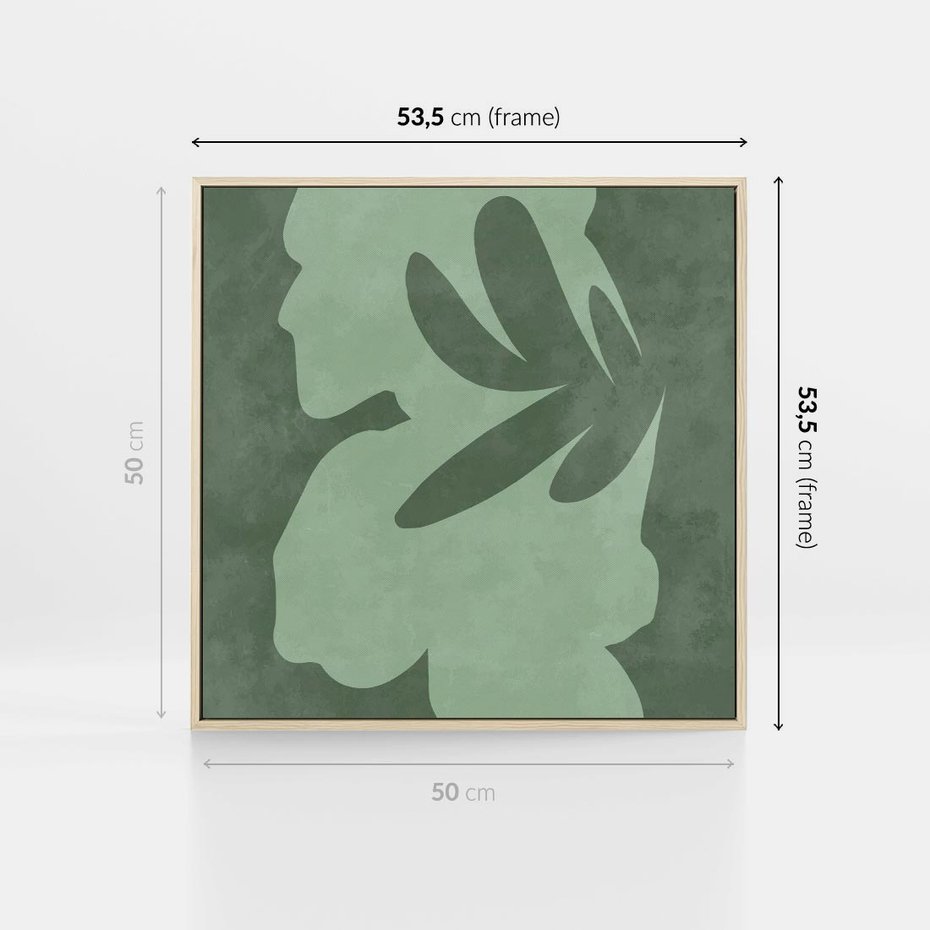 Obraz w ramie 50x50 - Kształty Zieleni - abstrakcyjny kształt, zielony plakat - rama drewno