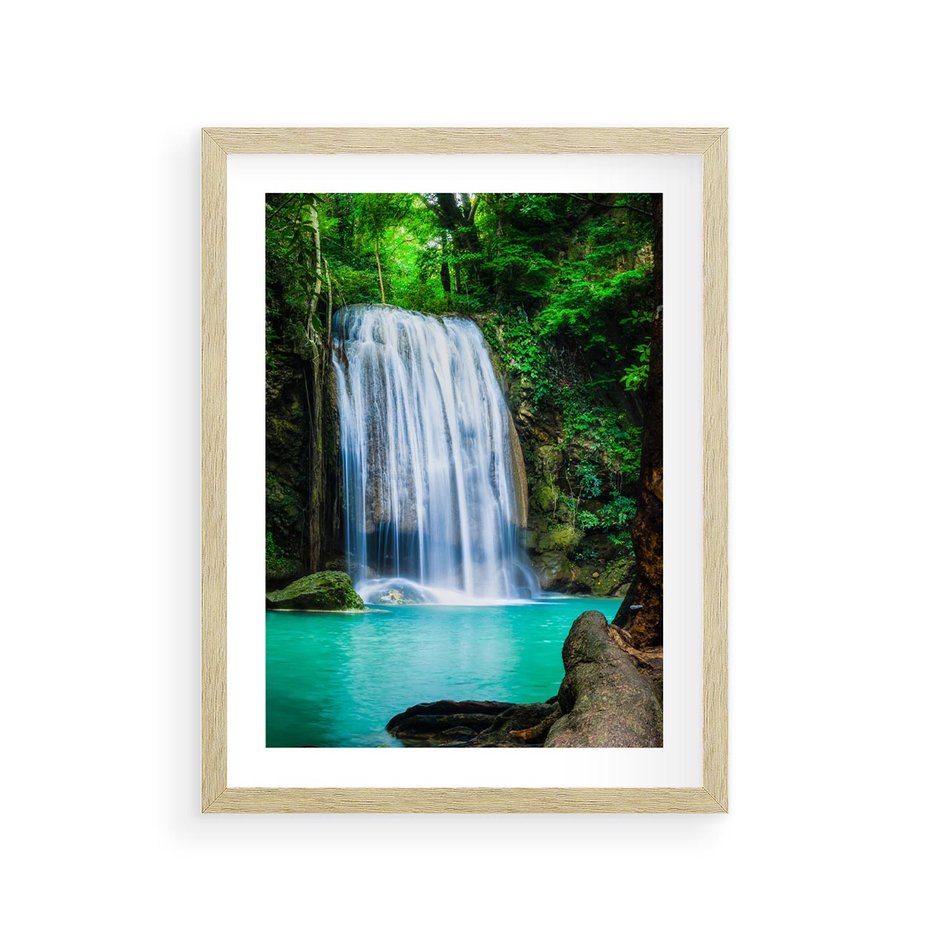 Plakat w ramie 30x40 - : Moc Natury - wodospad, rzeka - rama drewno