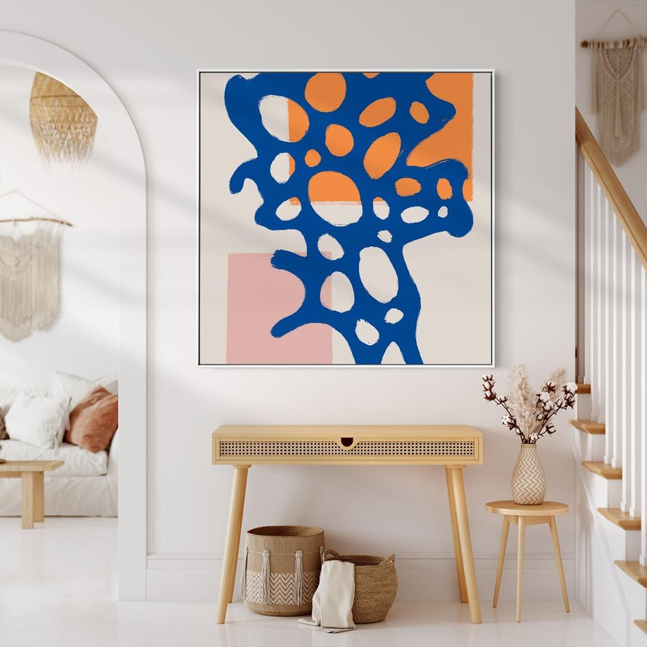 Obraz w ramie 80x80 - Migotliwe Nastroje - abstrakcyjna niebieska forma, dziwne kształty - rama biała