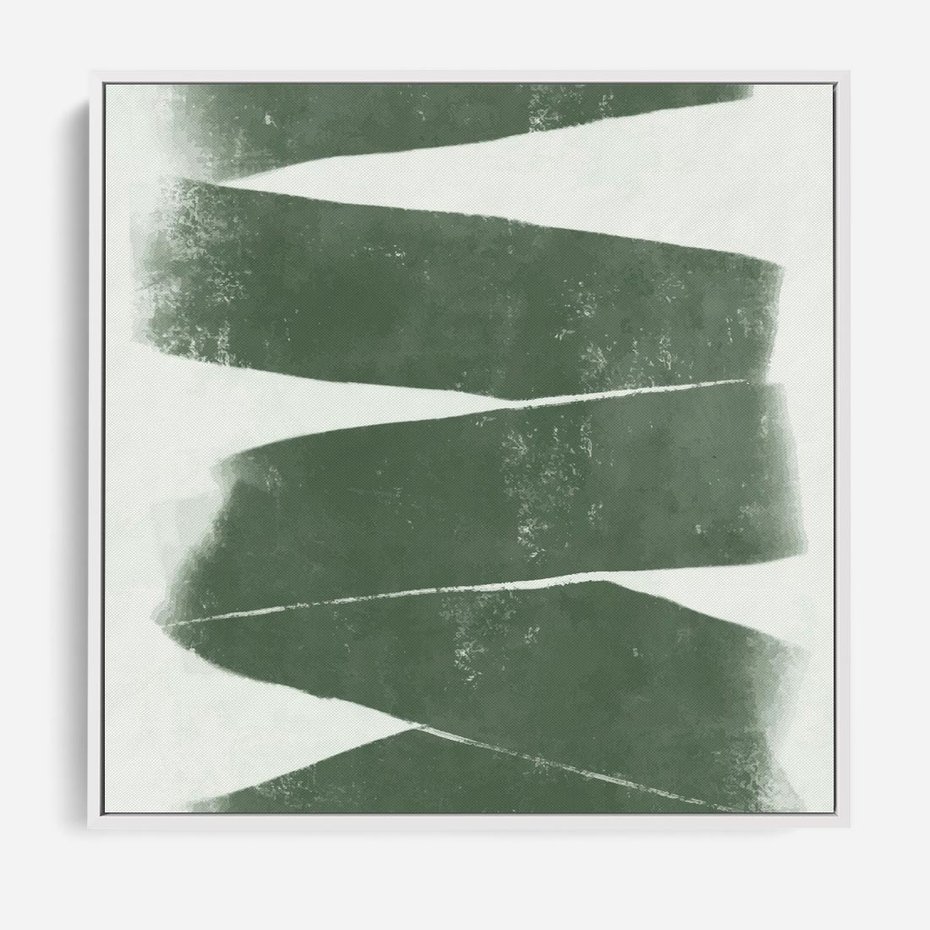 Obraz w ramie 80x80 - Zielone Refleksje - abstrakcja, zgaszony zielony kolor - rama biała