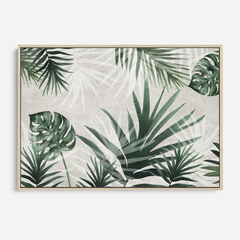 Obraz w ramie 120x80 - Tropikalne Akwarele - tropikalne liście, akwarela - rama drewno