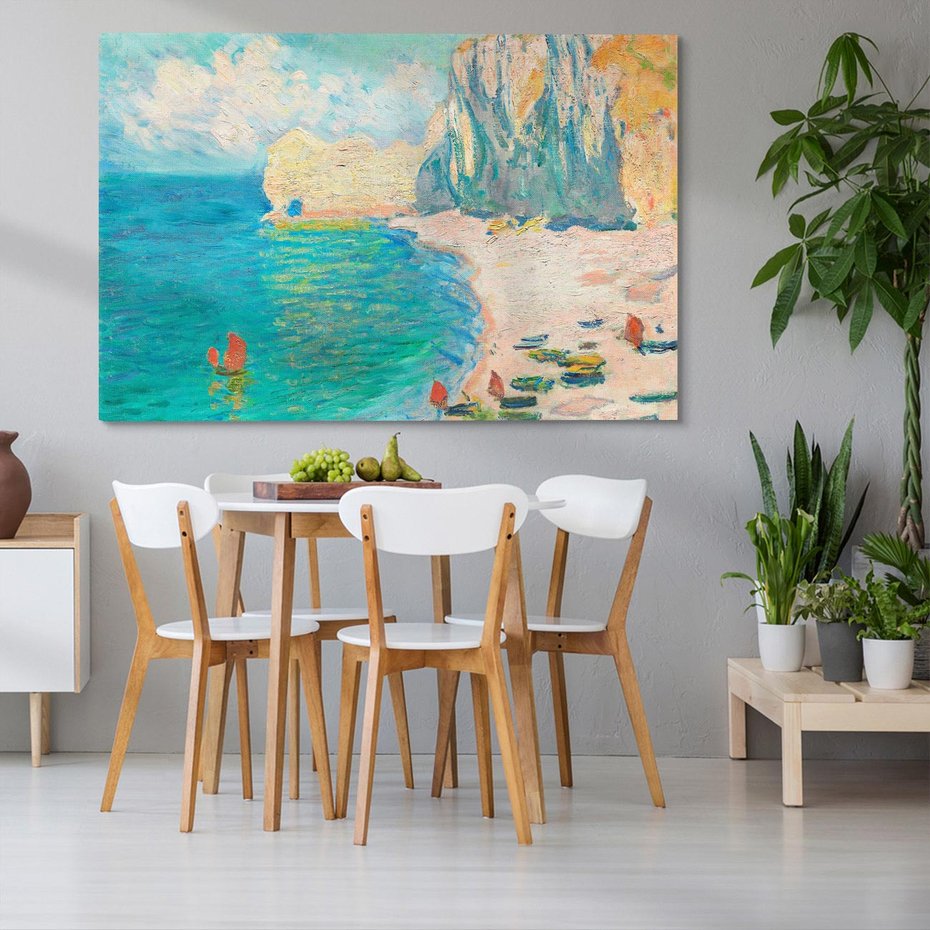 Obraz na płótnie 120x80 - "The Beach and the Falaise d'Amont" (1885) Claude Monet - Reprodukcja - reprodukcja, obraz na płótnie