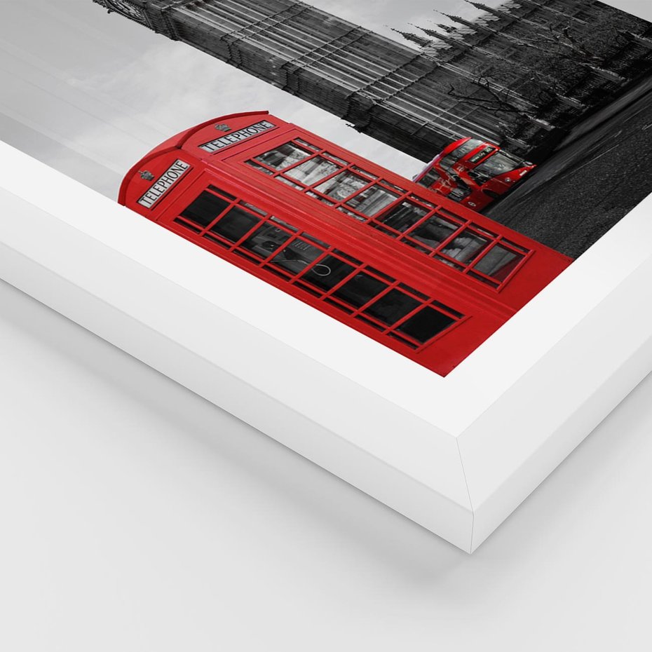 Plakat w ramie 50x70 - Budka telefoniczna przed Big Benem - budka, Londyn - rama biała