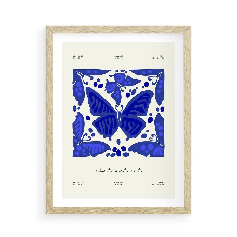 Plakat w ramie 50x70 - Wibracje Wnętrza - nowoczesny plakat, odcienie błękitu - rama drewno