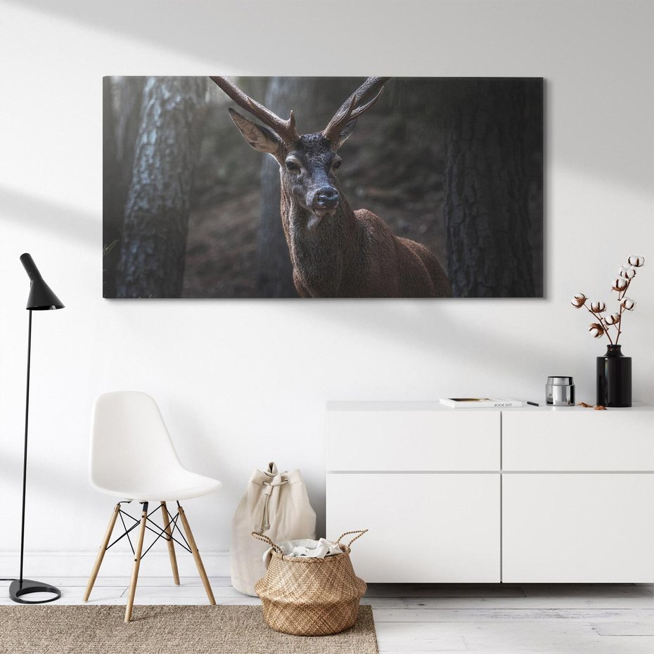 Obraz na płótnie 100x50 - Jeleń wśród lasu - jeleń, las