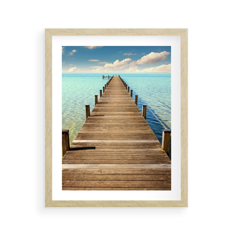 Plakat w ramie 40x50 - Pomost nad morską przestrzenią - pomost, morze - rama drewno