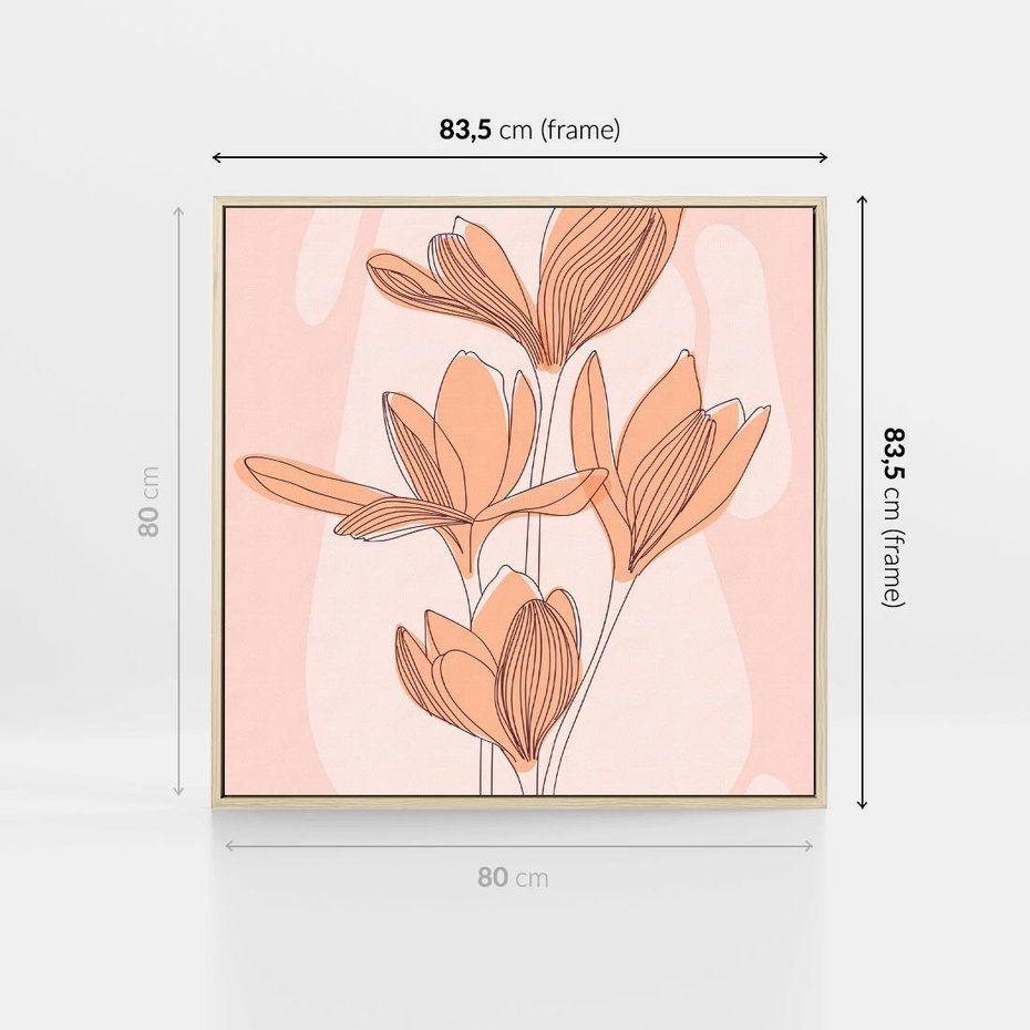 Obraz w ramie 80x80 - Przenikające Kształty - minimalistyczny plakat, pudrowe kwiaty - rama drewno