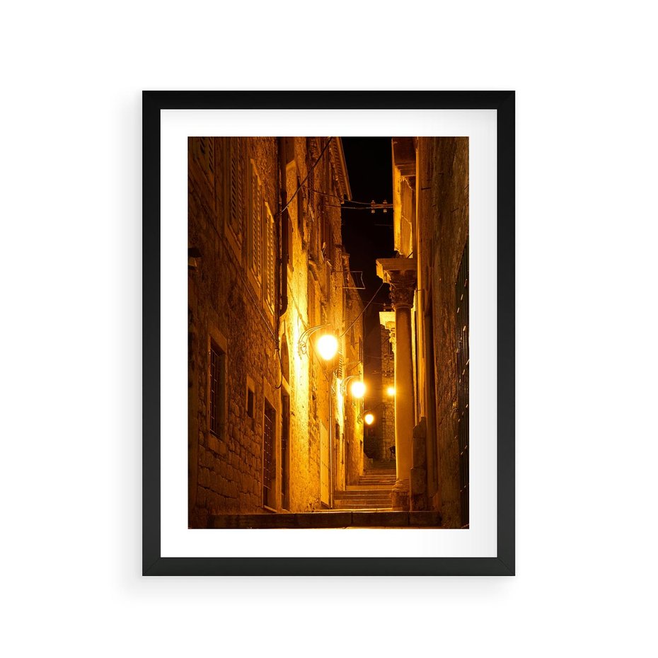 Plakat w ramie 30x40 - Miasto Pod Gwieździstym Niebem - uliczka, perspektywa - rama czarna