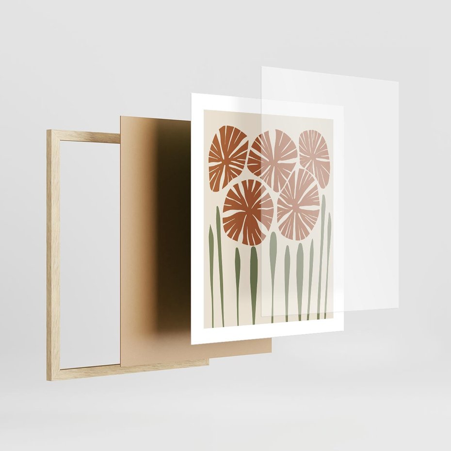 Plakat w ramie 40x50 - Akwarelowe Echa Przyrody - kwiaty, nowoczesny plakat - rama drewno