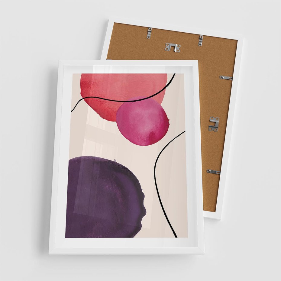 Plakat w ramie 50x70 - Kolorowe Impresje - abstrakcyjne akwarelowe plamy, nieregularne linie - rama biała