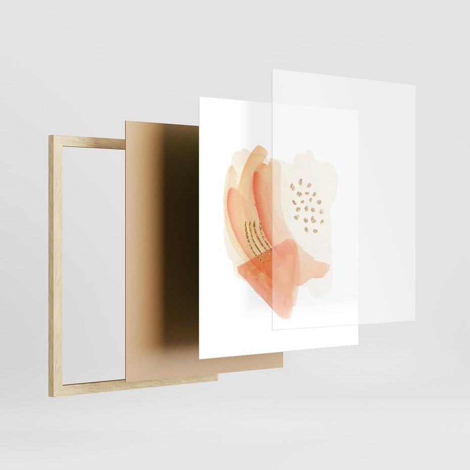 Plakat w ramie 40x50 - Rozkwitające Odbicia Form - abstrakcyjne akwarelowe plamy, minimalizm - rama drewno