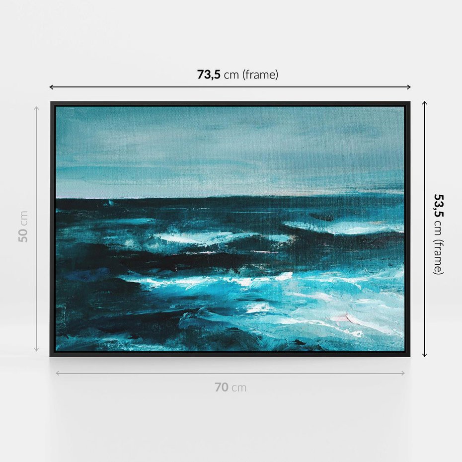 Obraz w ramie 70x50 - Burza Nad Granatowym Oceanem - piękny marynistyczny obraz olejny, wzburzone ciemne morze - rama czarna