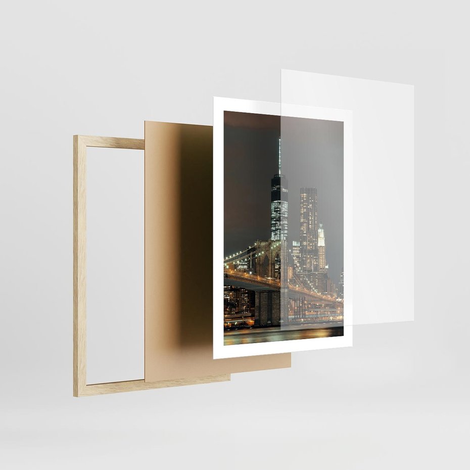 Plakat w ramie 50x70 - Miasto rozświetlone nocnym blaskiem - miasto, nocą - rama drewno