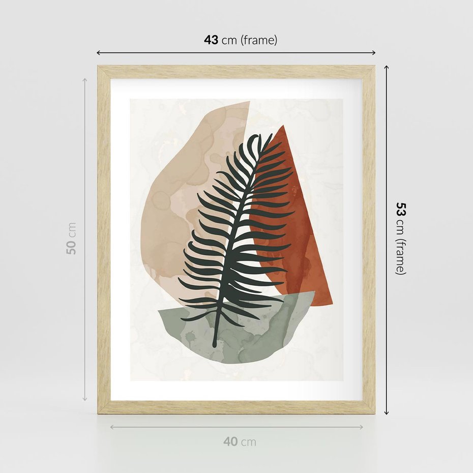 Plakat w ramie 40x50 - Czarna Palma w Brązowej Abstrakcji - grafika, akwarela - rama drewno