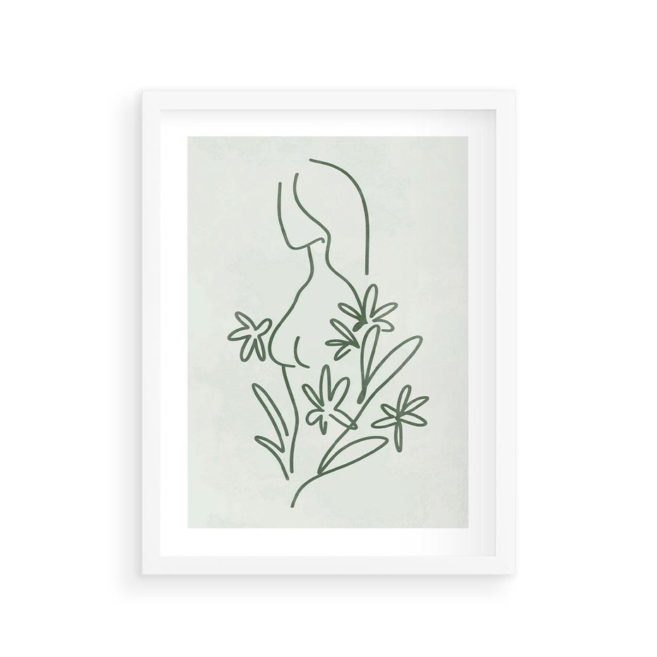 Plakat w ramie 30x40 - Odbicia Zielonego Raju - zielony odcień, abstrakcja - rama biała