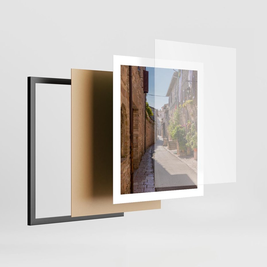Plakat w ramie 40x50 - Uliczka Wakacyjnego Miasteczka - uliczka, wakacje - rama czarna