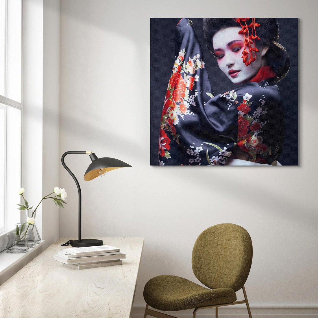 Obraz na płótnie 40x40 - Elegancka japońska gejsza - japońska, gejsza