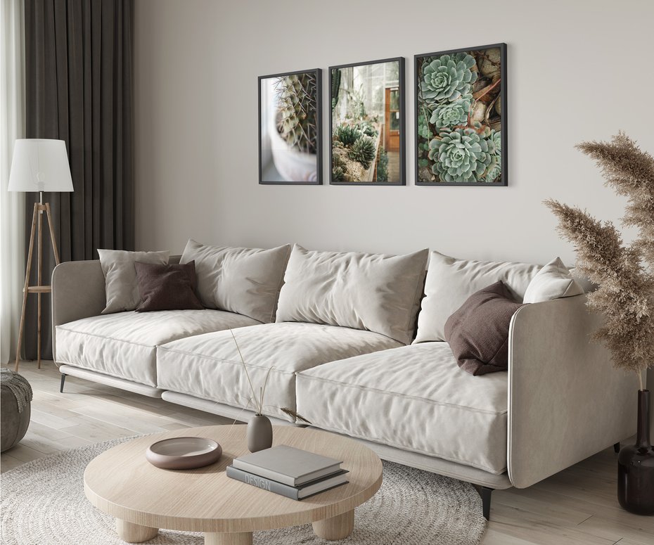 Zestaw obrazy w ramie 40x50 galeria - Sukulenty, kaktusy, boho, kwiaty - rama czarna