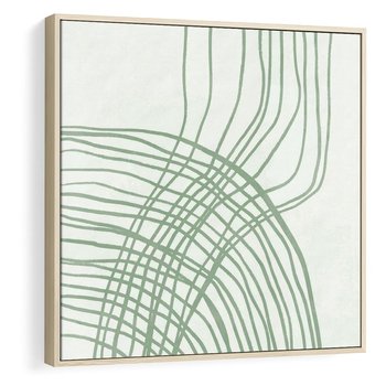 Obraz w ramie 50x50 - Migotliwa Spokojna Zieleń - zielony plakat, abstrakcyjne splątane linie - rama drewno