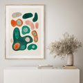 Plakat w ramie 50x70 - Kolorowe Przenikanie - przypadkowe abstrakcyjne plamy, pomarańczowy i zielony - rama drewno