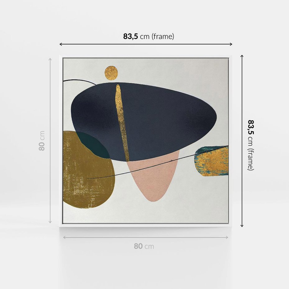 Obraz w ramie 80x80 - Złoto Granatu - abstrakcyjne plamy koloru, złoto - rama biała