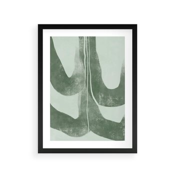 Plakat w ramie 50x70 - Nurtująca Kompozycja Zieleni - abstrakcyjne delikatne zielone linie, podobne do gałęzi kwiatów - rama czarna