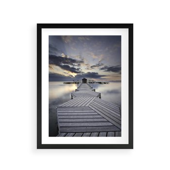 Plakat w ramie 30x40 - Spokój nad Jeziorem - pomost, jezioro - rama czarna