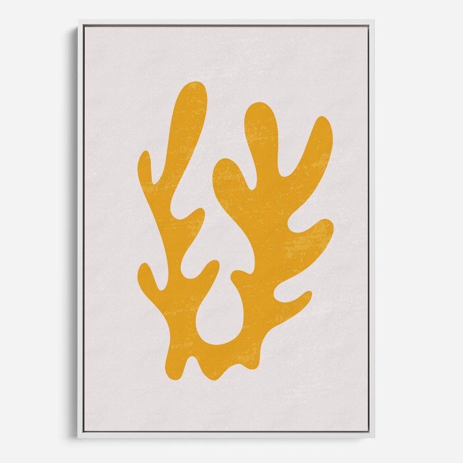 Obraz w ramie 50x70 - Abstrakcyjna Synergia - abstrakcyjna żółta forma, minimalizm - rama biała