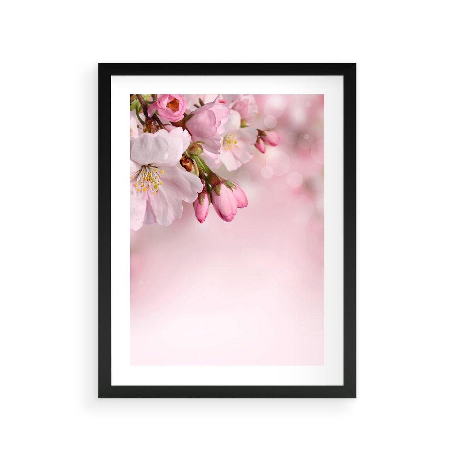 Plakat w ramie 30x40 - Kwitnąca wiśnia: delikatność natury - kwitnąca, wiśnia - rama czarna