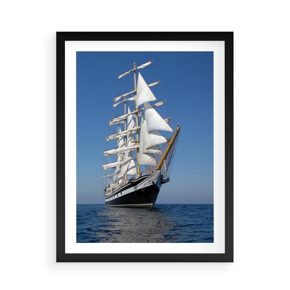 Plakat w ramie 50x70 - Podróż na Żaglowcu Przygody - żaglowiec, podróż - rama czarna