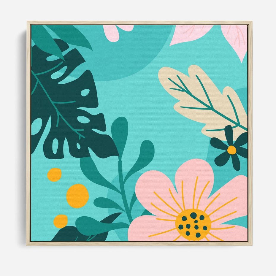 Obraz w ramie 80x80 - Kwiatowy Impuls - pastelowa kompozycja, kwiaty - rama drewno