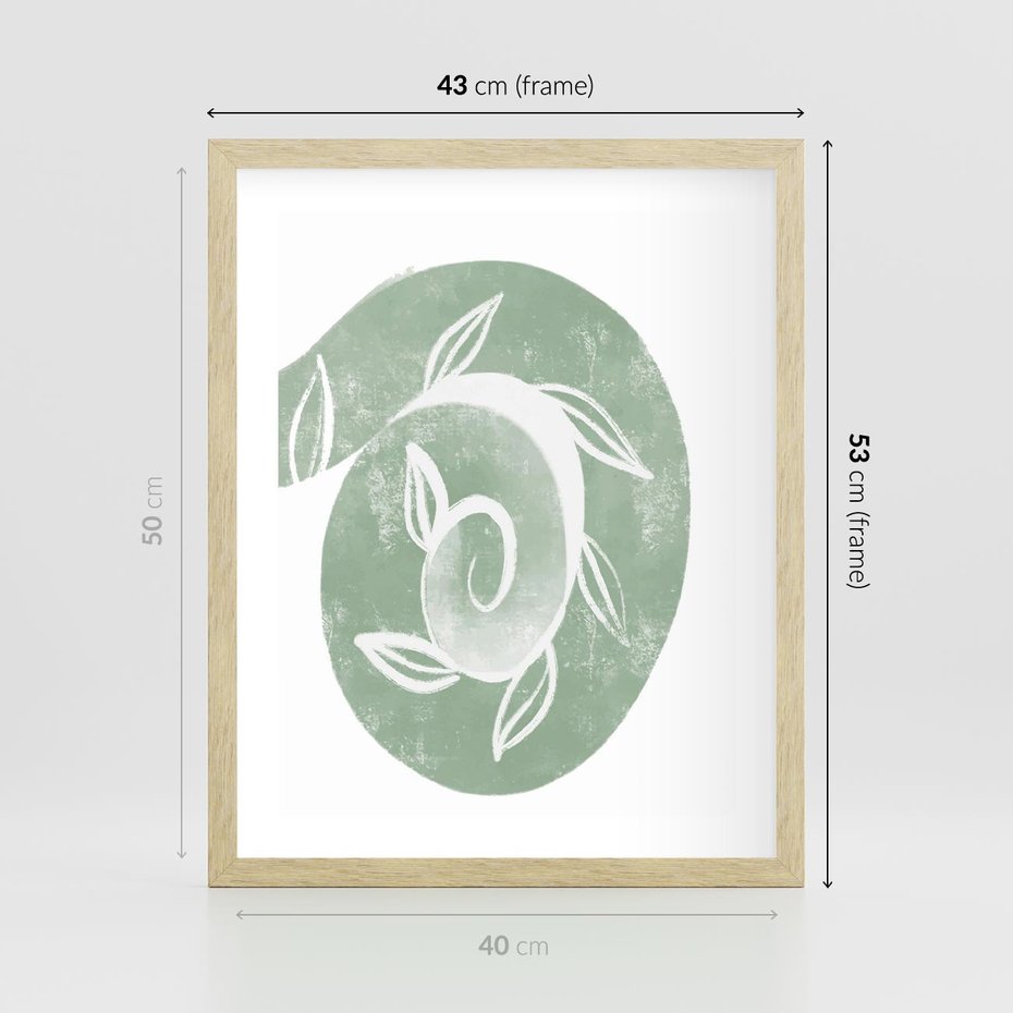 Plakat w ramie 40x50 - Zielony Świat Odpoczynku - abstrakcyjny zielony motyw, skandynawski design - rama drewno