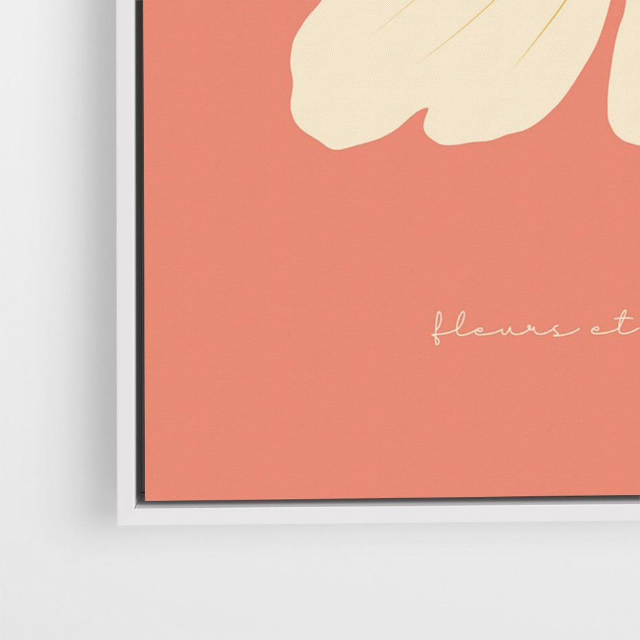 Obraz w ramie 80x120 - Malowane Kolorowe Echa - minimalistyczna grafika, biały kwiat na różowym tle - rama biała