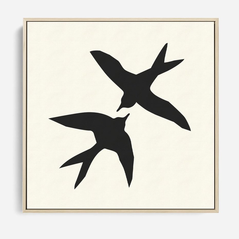 Obraz w ramie 80x80 - Kreatywne Echa - jaskółki, minimalizm - rama drewno