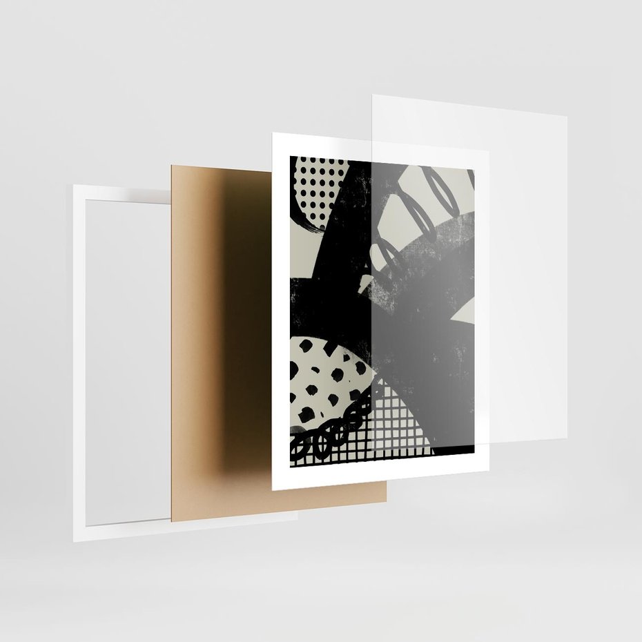 Plakat w ramie 40x50 - Nieznanie Zaskoczenia - bstrakcyjna mroczna kompozycja, nieregularne - rama biała